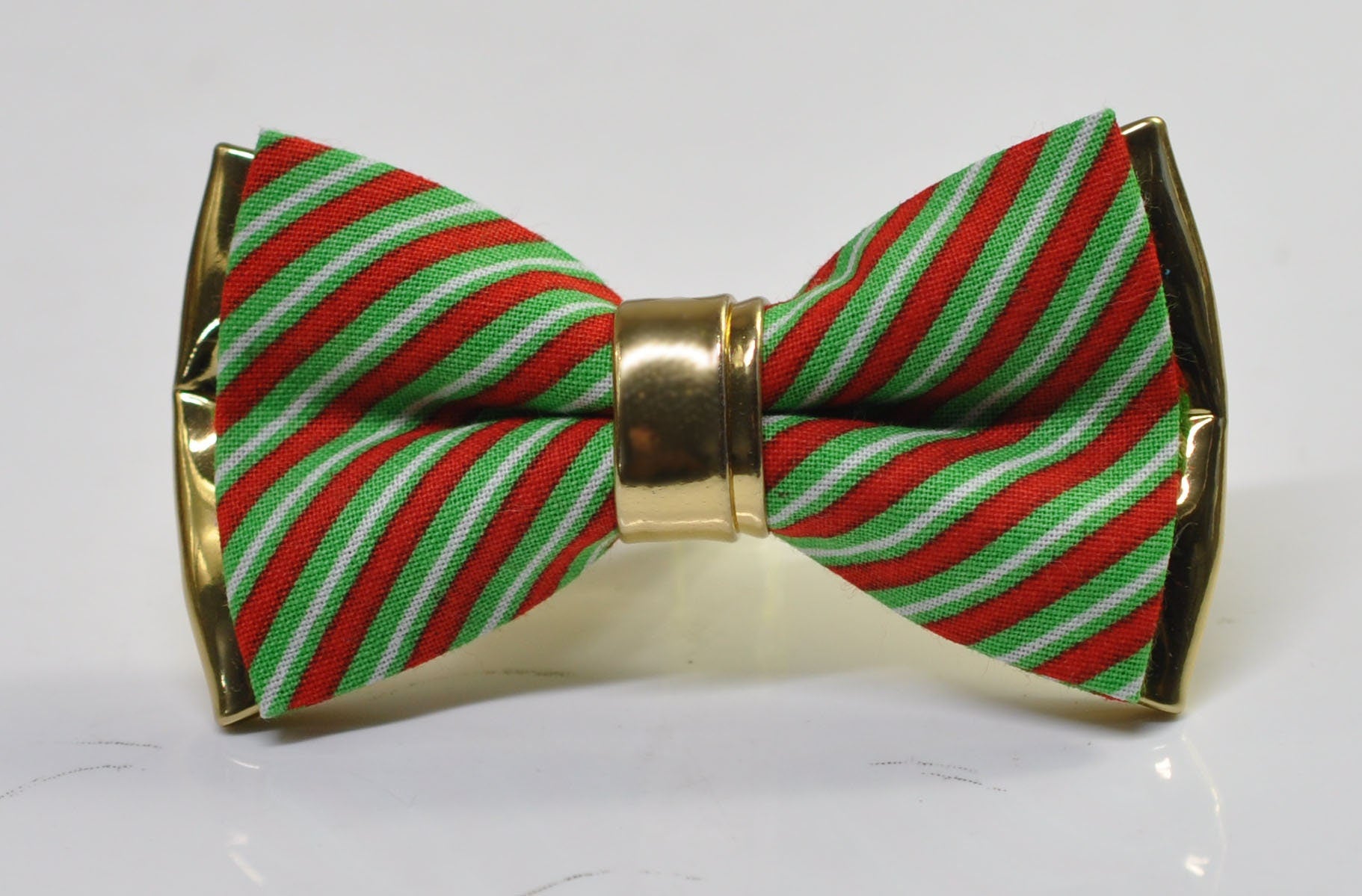 Red White Candy Stripes Gold Christmas Xmas Bow tie Bowtie + Tan Brown Suspenders Braces Men / Youth/ Boys Kids / Baby Infant Toddler