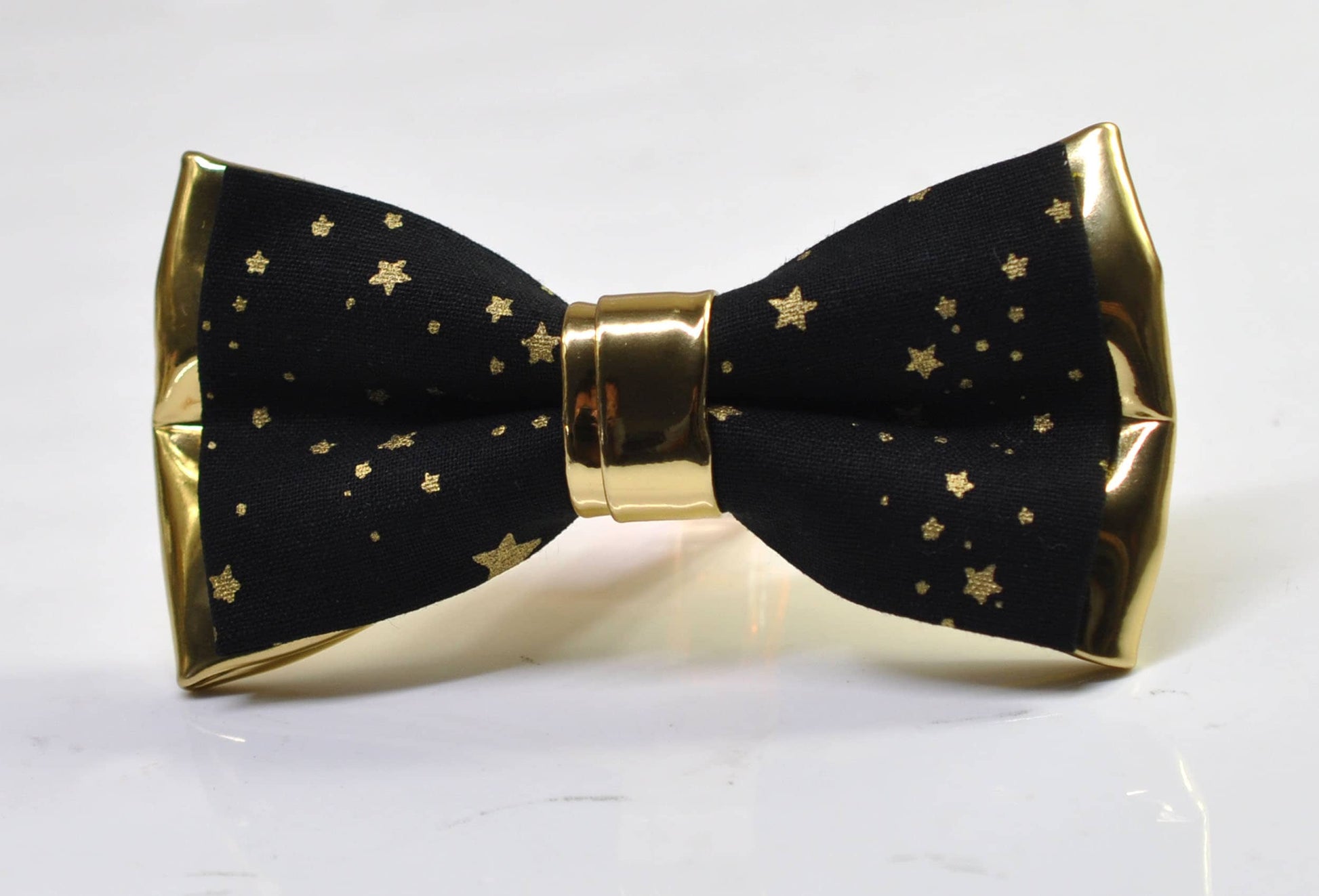 BLACK Gold Golden Stars Faux Leather Xmas Christmas Bowtie Bow Tie for Men Adult / Youth / Boy Kids / Baby Infant Toddler